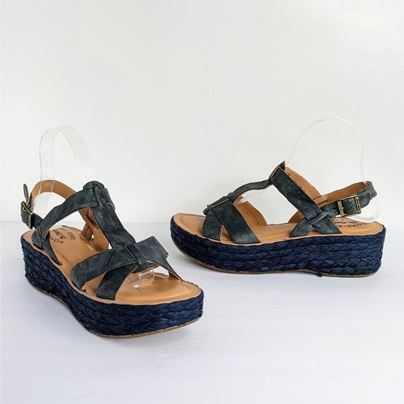Kork-Ease Shoes - Kork-Ease Sandals Ande Espadrille Womens 8 Blue Leather Platform Tstrap Buckle